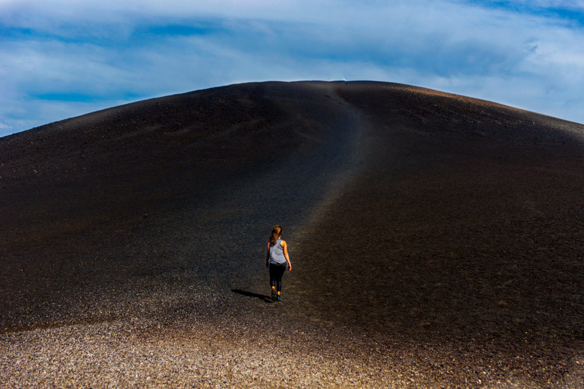 girl walking up the Inferno Cone trail