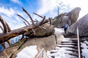 HIking Moro Rock in Sequoia National Park, CA in the snow