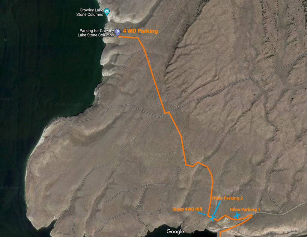 Map to get to stone columns in Crowley Lake