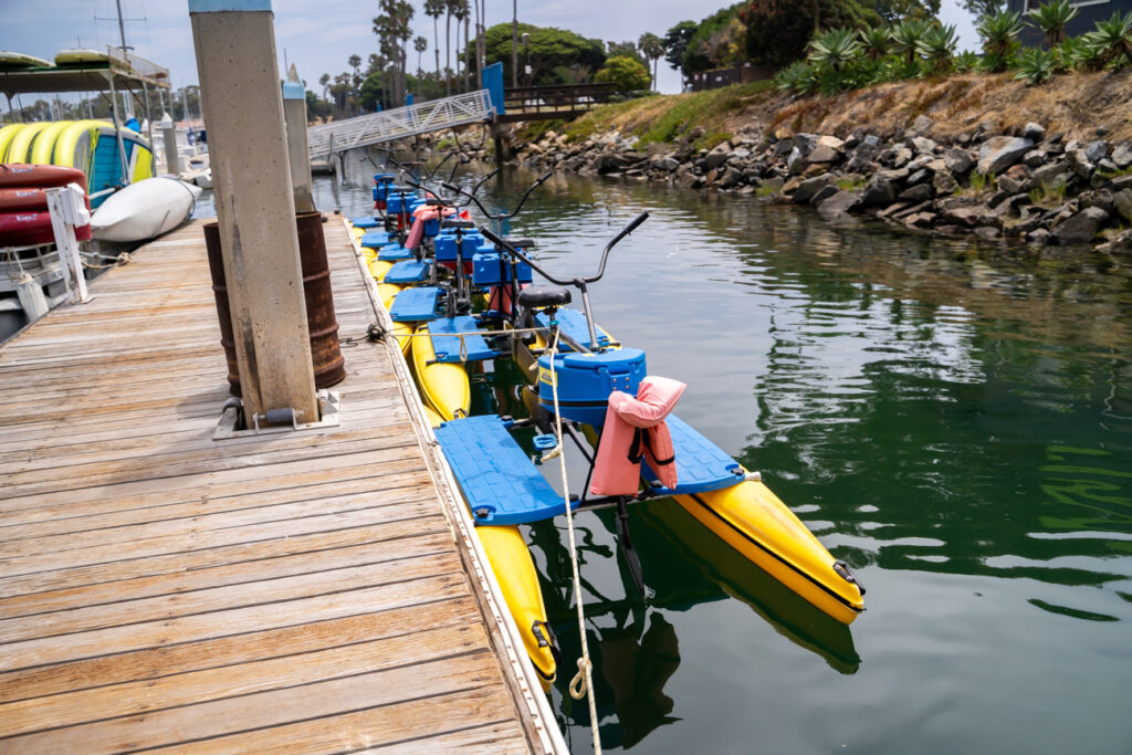 Hydrobikes waiting for us on the dock at Aqua Adventures