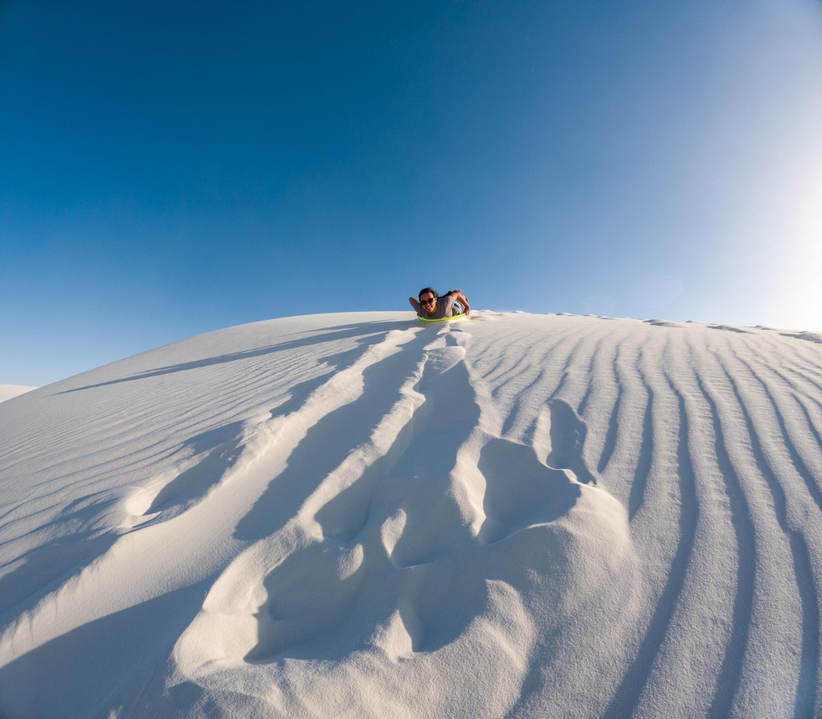 Sand sledding at White Sands National Park