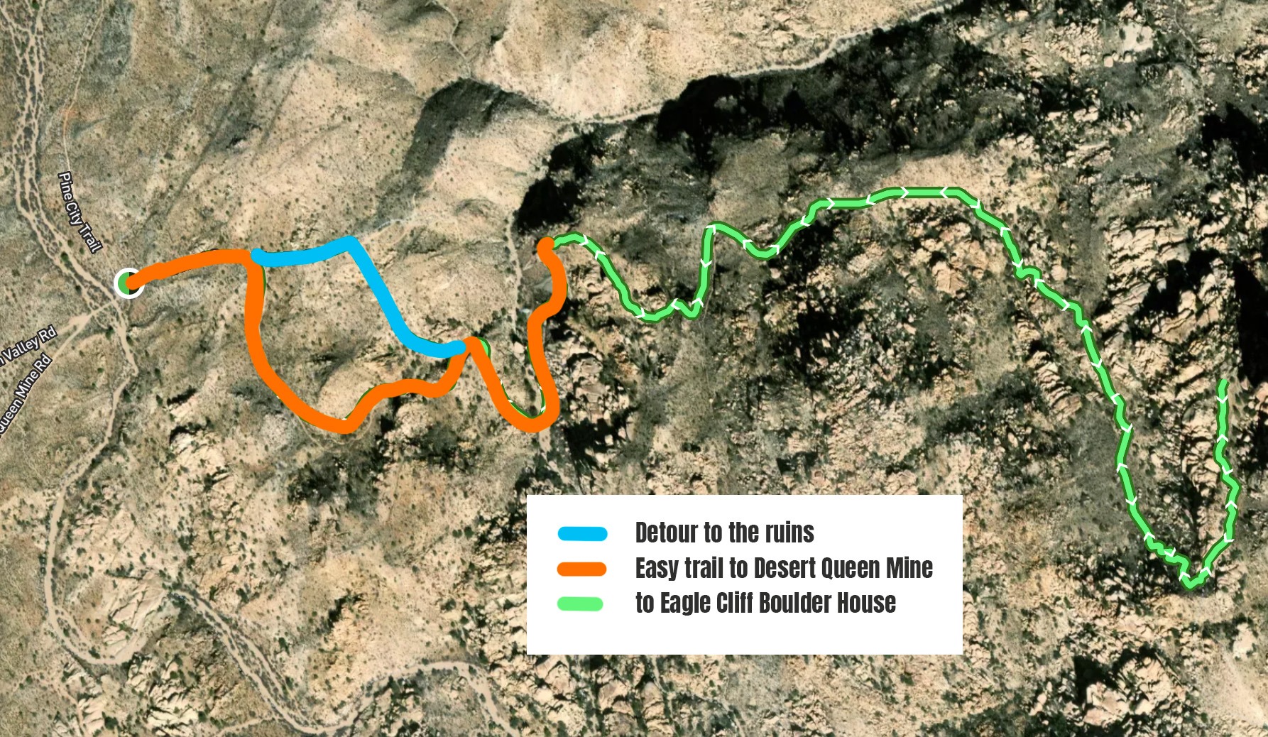 Map for Desert Queen Mine and Eagle Cliff Boulder House in Joshua Tree National Park