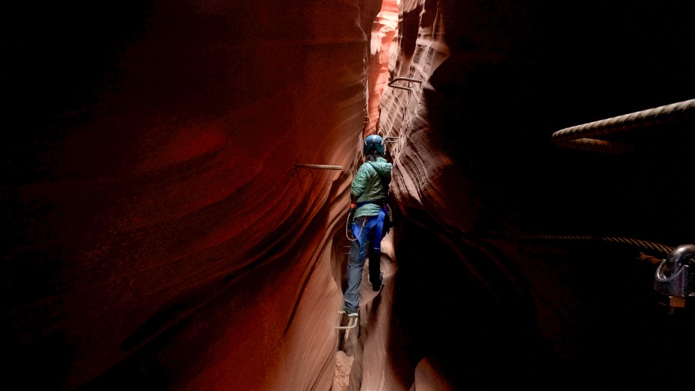 Narrow slot in First Via Ferrata Ever in a Slot Canyon! Antelope Ridge Adventure Park in Page, AZ