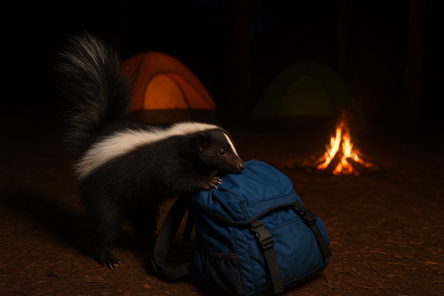 Skunk stealing our backpacks on Black Canyon Water Trail, a Secret Oasis Near Las Vegas